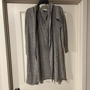 Gray hooded cardigan sweater